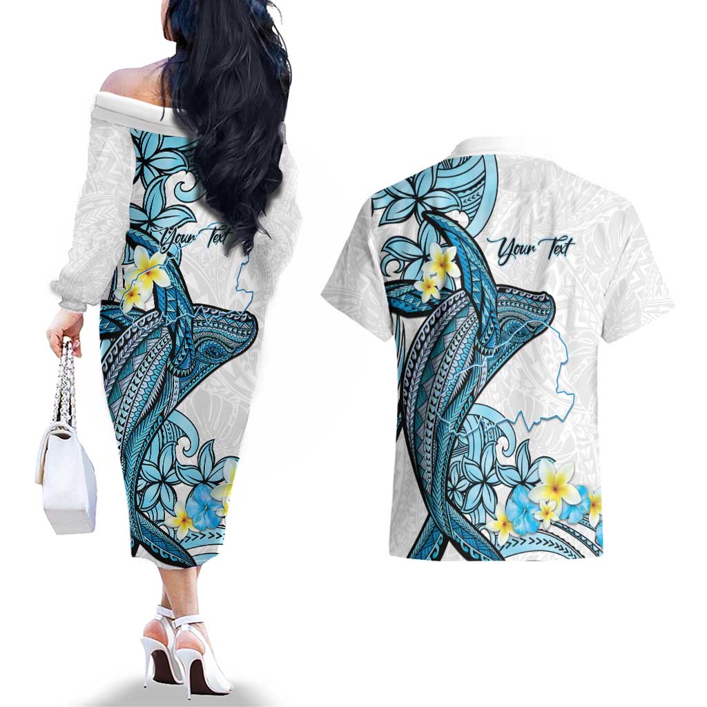 Personalised Aloha Hawaii Kahoolawe Island Couples Matching Off The Shoulder Long Sleeve Dress and Hawaiian Shirt Target Isle Map With Humpback Whale LT14 - Polynesian Pride