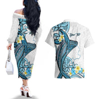 Personalised Aloha Hawaii Kahoolawe Island Couples Matching Off The Shoulder Long Sleeve Dress and Hawaiian Shirt Target Isle Map With Humpback Whale LT14 - Polynesian Pride