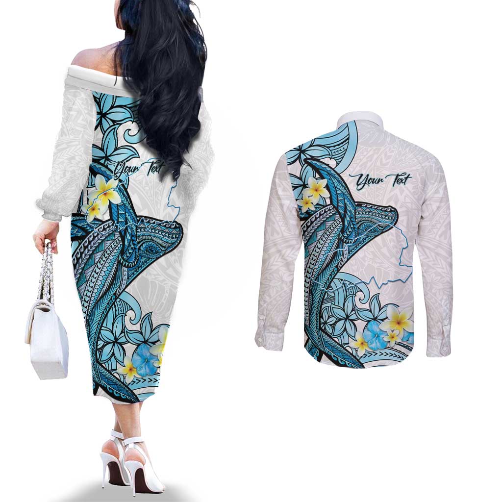 Personalised Aloha Hawaii Kahoolawe Island Couples Matching Off The Shoulder Long Sleeve Dress and Long Sleeve Button Shirt Target Isle Map With Humpback Whale LT14 - Polynesian Pride