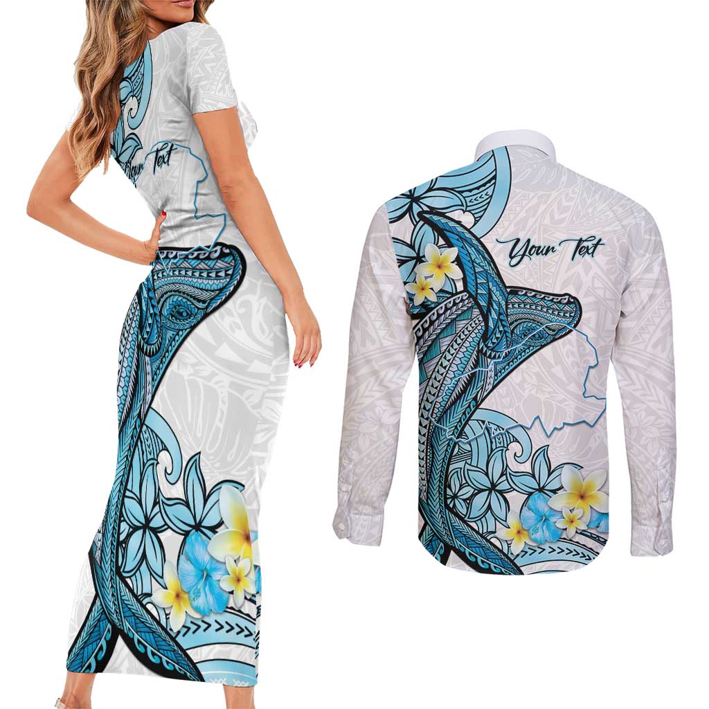 Personalised Aloha Hawaii Kahoolawe Island Couples Matching Short Sleeve Bodycon Dress and Long Sleeve Button Shirt Target Isle Map With Humpback Whale LT14 - Polynesian Pride