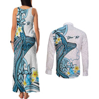 Personalised Aloha Hawaii Kahoolawe Island Couples Matching Tank Maxi Dress and Long Sleeve Button Shirt Target Isle Map With Humpback Whale LT14 - Polynesian Pride
