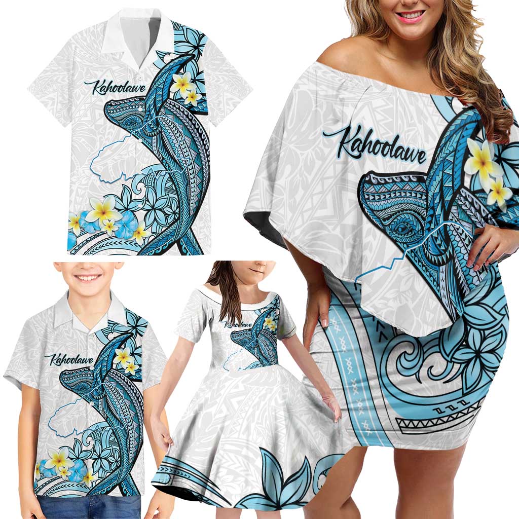 Personalised Aloha Hawaii Kahoolawe Island Family Matching Off Shoulder Short Dress and Hawaiian Shirt Target Isle Map With Humpback Whale