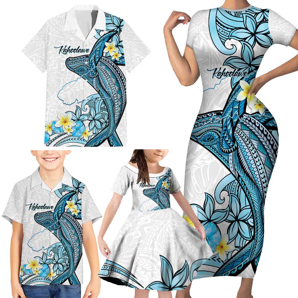 Personalised Aloha Hawaii Kahoolawe Island Family Matching Short Sleeve Bodycon Dress and Hawaiian Shirt Target Isle Map With Humpback Whale