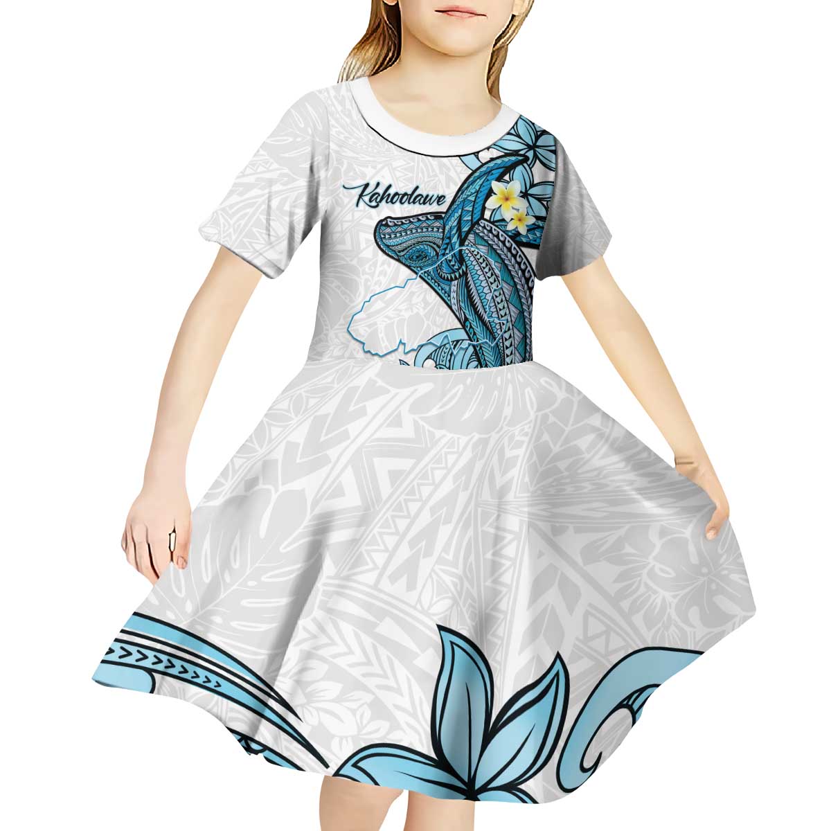 Personalised Aloha Hawaii Kahoolawe Island Kid Short Sleeve Dress Target Isle Map With Humpback Whale LT14 - Polynesian Pride