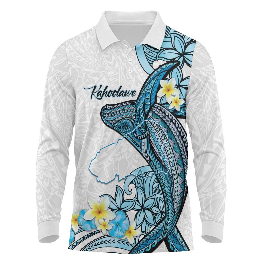 Personalised Aloha Hawaii Kahoolawe Island Long Sleeve Polo Shirt Target Isle Map With Humpback Whale