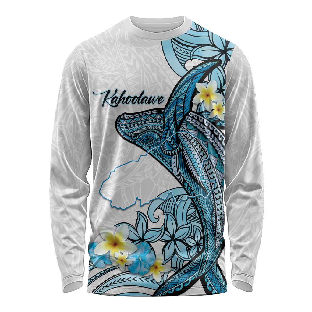 Personalised Aloha Hawaii Kahoolawe Island Long Sleeve Shirt Target Isle Map With Humpback Whale LT14 Unisex Blue - Polynesian Pride