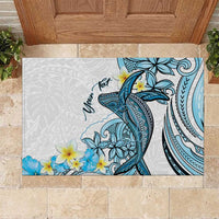Personalised Aloha Hawaii Kahoolawe Island Rubber Doormat Target Isle Map With Humpback Whale LT14 Blue - Polynesian Pride