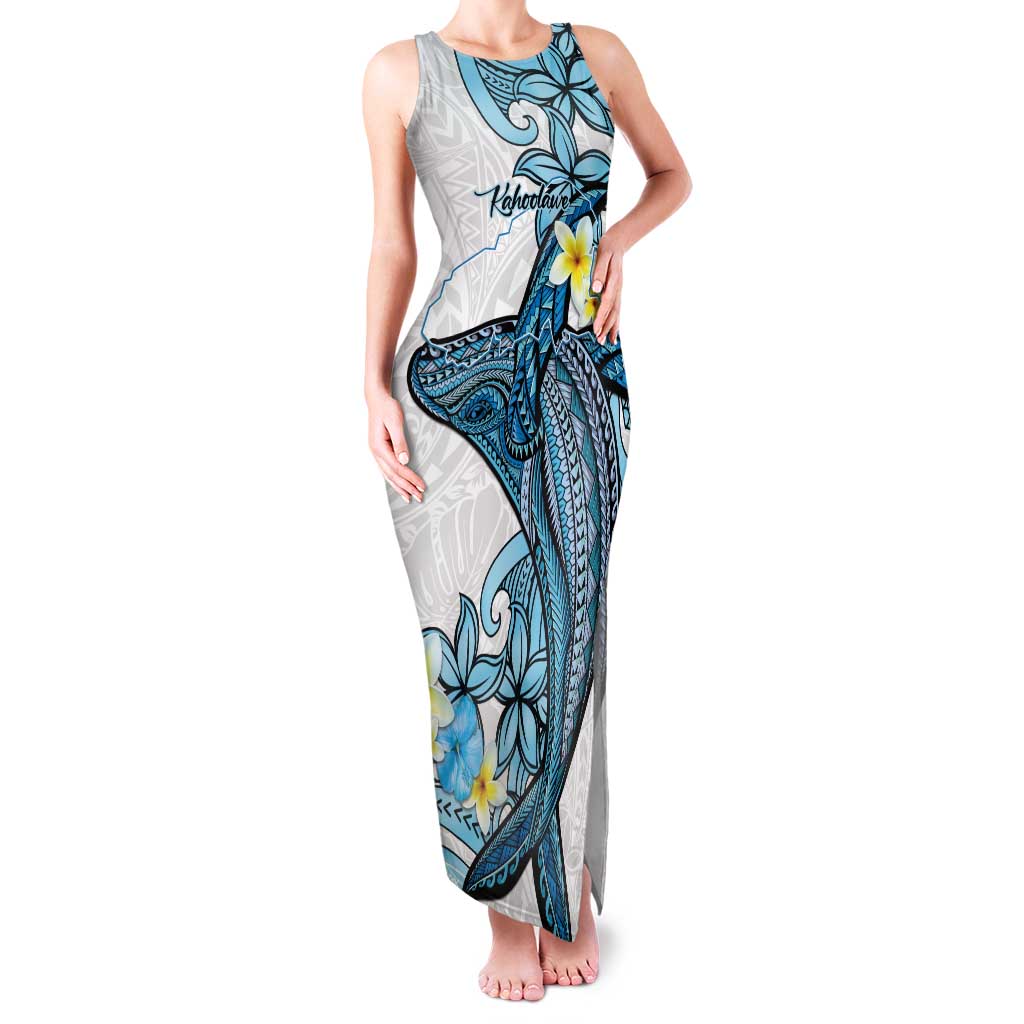 Personalised Aloha Hawaii Kahoolawe Island Tank Maxi Dress Target Isle Map With Humpback Whale LT14 Women Blue - Polynesian Pride