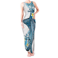 Personalised Aloha Hawaii Kahoolawe Island Tank Maxi Dress Target Isle Map With Humpback Whale LT14 Women Blue - Polynesian Pride