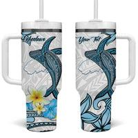 Personalised Aloha Hawaii Kahoolawe Island Tumbler With Handle Target Isle Map With Humpback Whale LT14 One Size: 40 oz Blue - Polynesian Pride