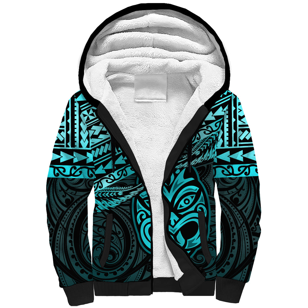 Matariki New Zealand Sherpa Hoodie Maori New Year Tiki Turquoise Version LT14