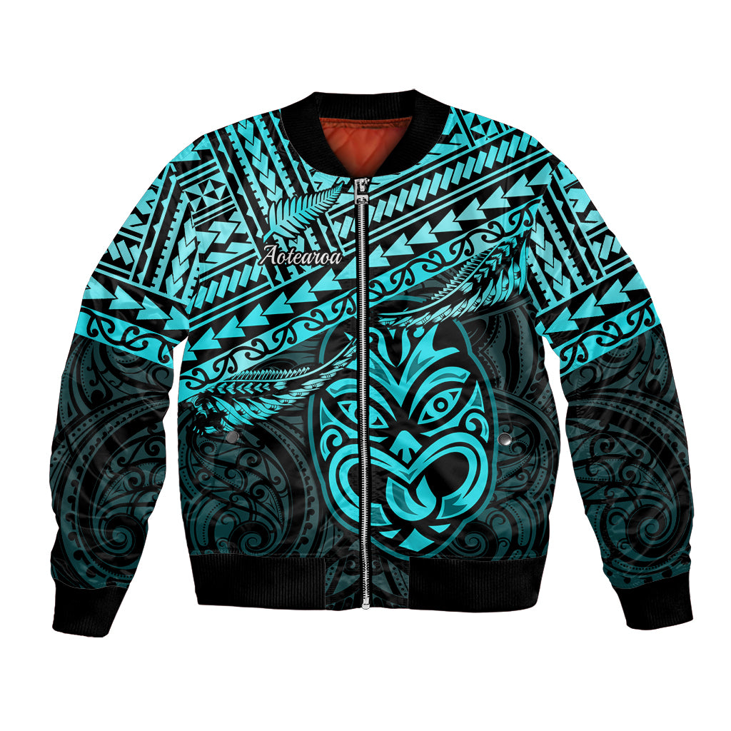 Personalised Matariki New Zealand Bomber Jacket Maori New Year Tiki Turquoise Version LT14