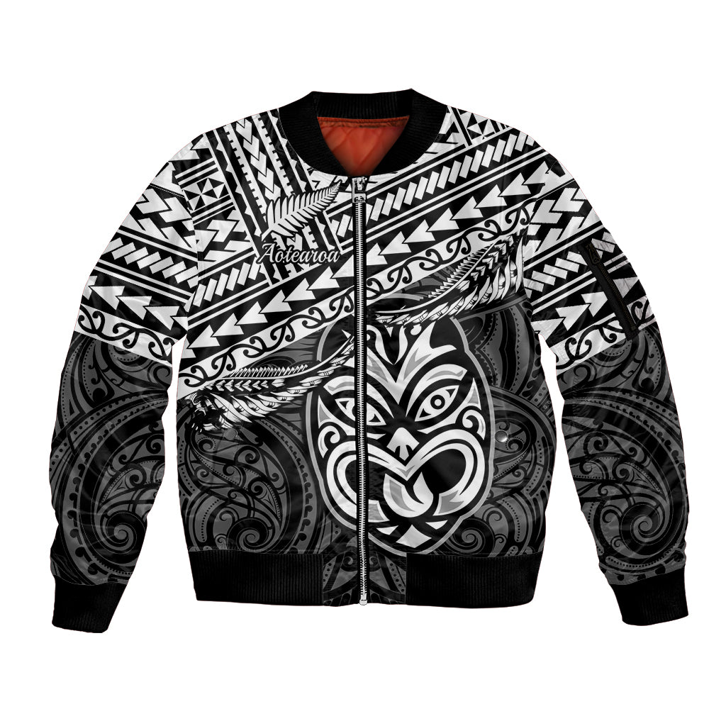 Personalised Matariki New Zealand Sleeve Zip Bomber Jacket Maori New Year Tiki Black Version LT14