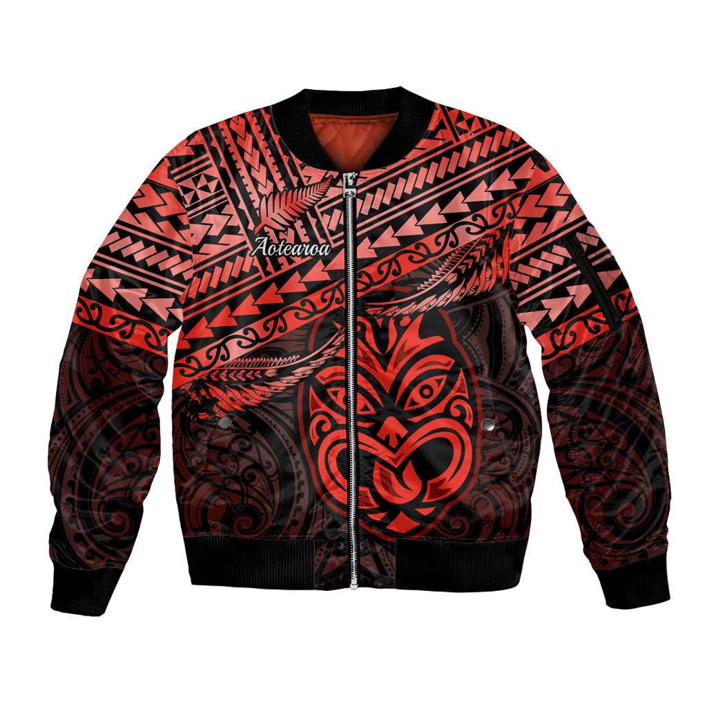 Matariki New Zealand Sleeve Zip Bomber Jacket Maori New Year Tiki Red Version LT14