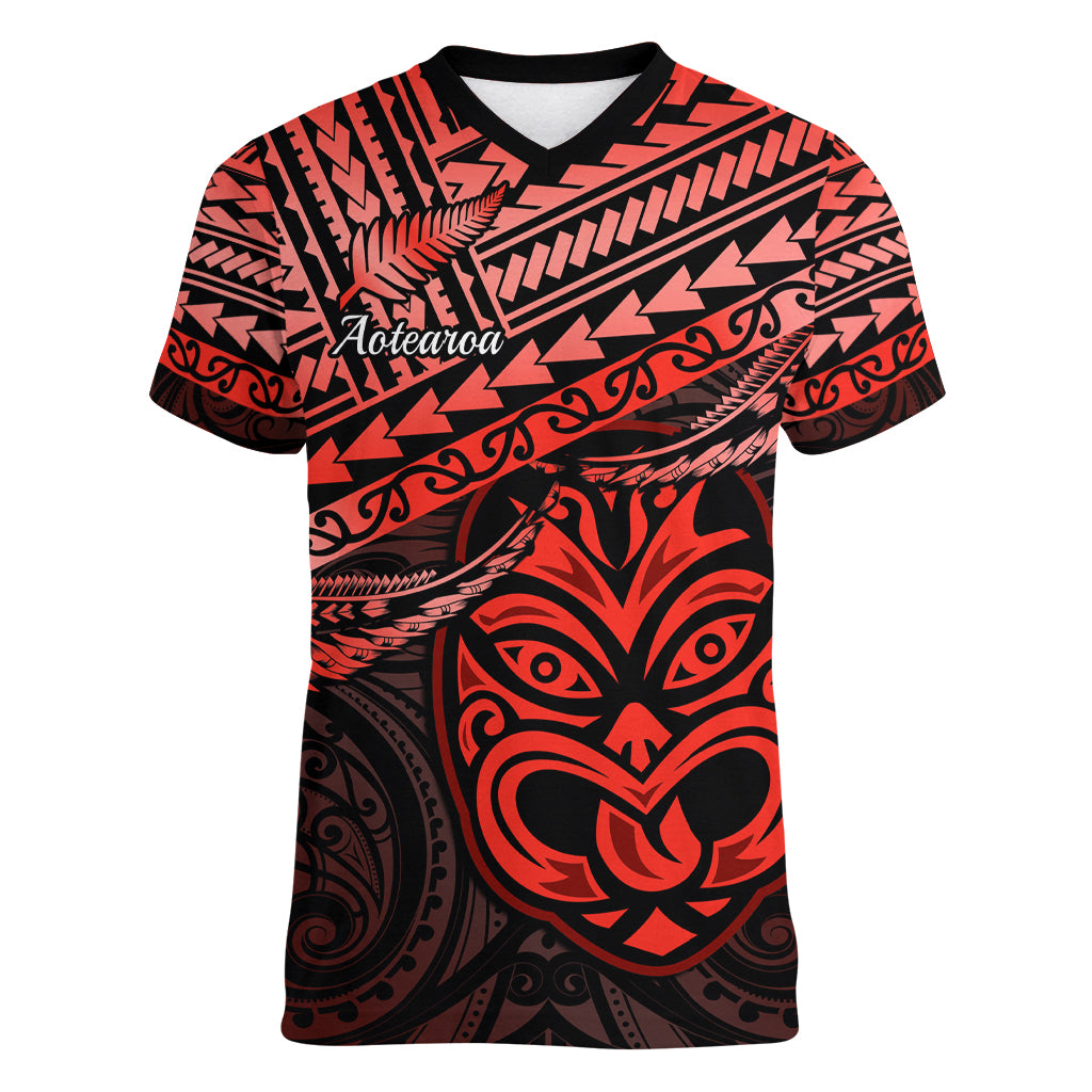 Matariki New Zealand Women V Neck T Shirt Maori New Year Tiki Red Version LT14