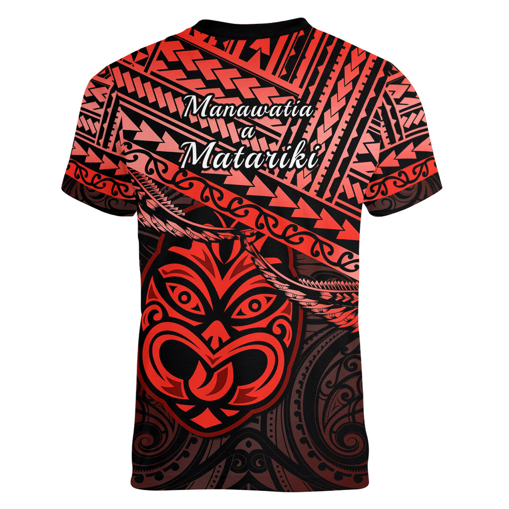 Matariki New Zealand Women V Neck T Shirt Maori New Year Tiki Red Version LT14