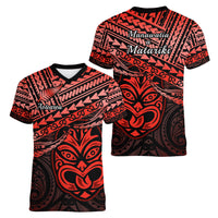 Matariki New Zealand Women V Neck T Shirt Maori New Year Tiki Red Version LT14