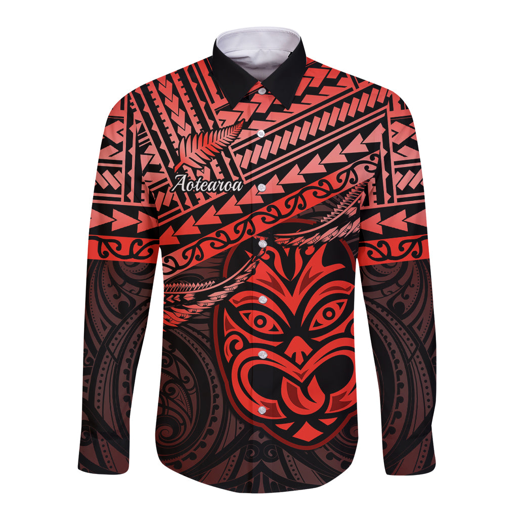 Personalised Matariki New Zealand Long Sleeve Button Shirt Maori New Year Tiki Red Version LT14