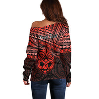 Personalised Matariki New Zealand Off Shoulder Sweater Maori New Year Tiki Red Version LT14