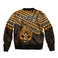 Personalised Matariki New Zealand Sleeve Zip Bomber Jacket Maori New Year Tiki Gold Version LT14