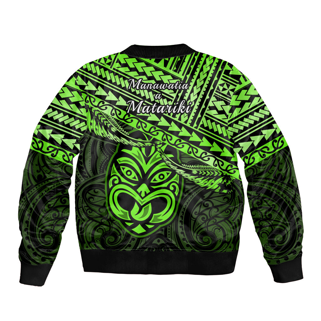 Matariki New Zealand Sleeve Zip Bomber Jacket Maori New Year Tiki Green Version LT14