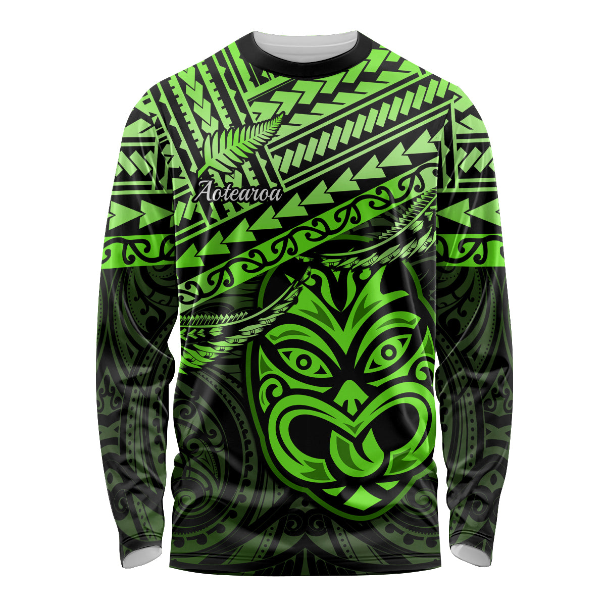 Personalised Matariki New Zealand Long Sleeve Shirt Maori New Year Tiki Green Version LT14