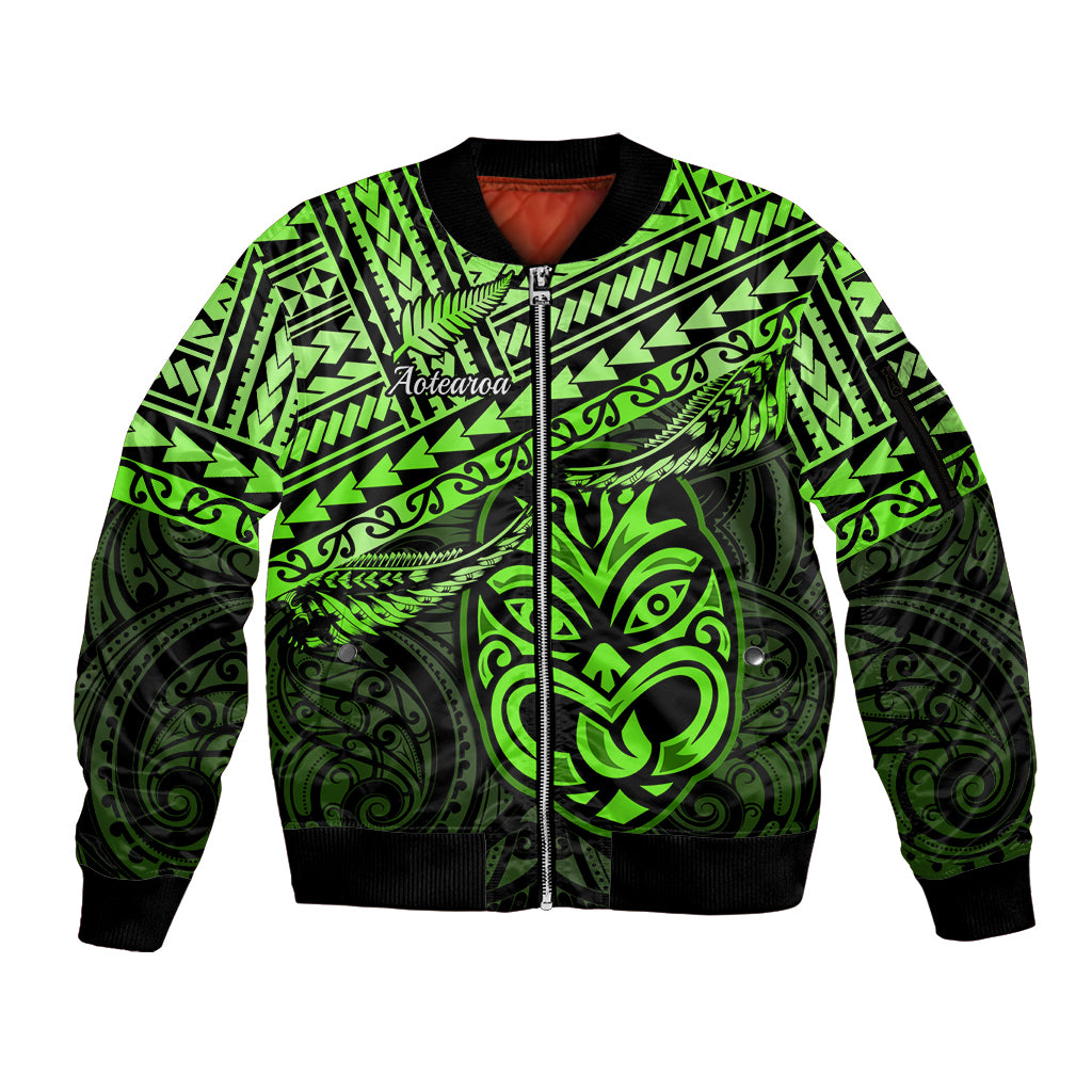 Personalised Matariki New Zealand Sleeve Zip Bomber Jacket Maori New Year Tiki Green Version LT14