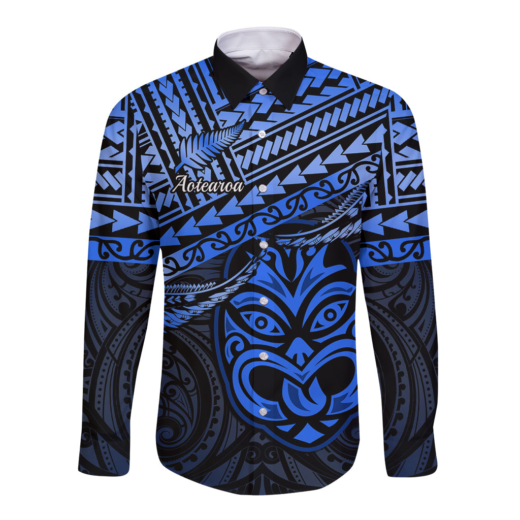 Matariki New Zealand Long Sleeve Button Shirt Maori New Year Tiki Blue Version LT14