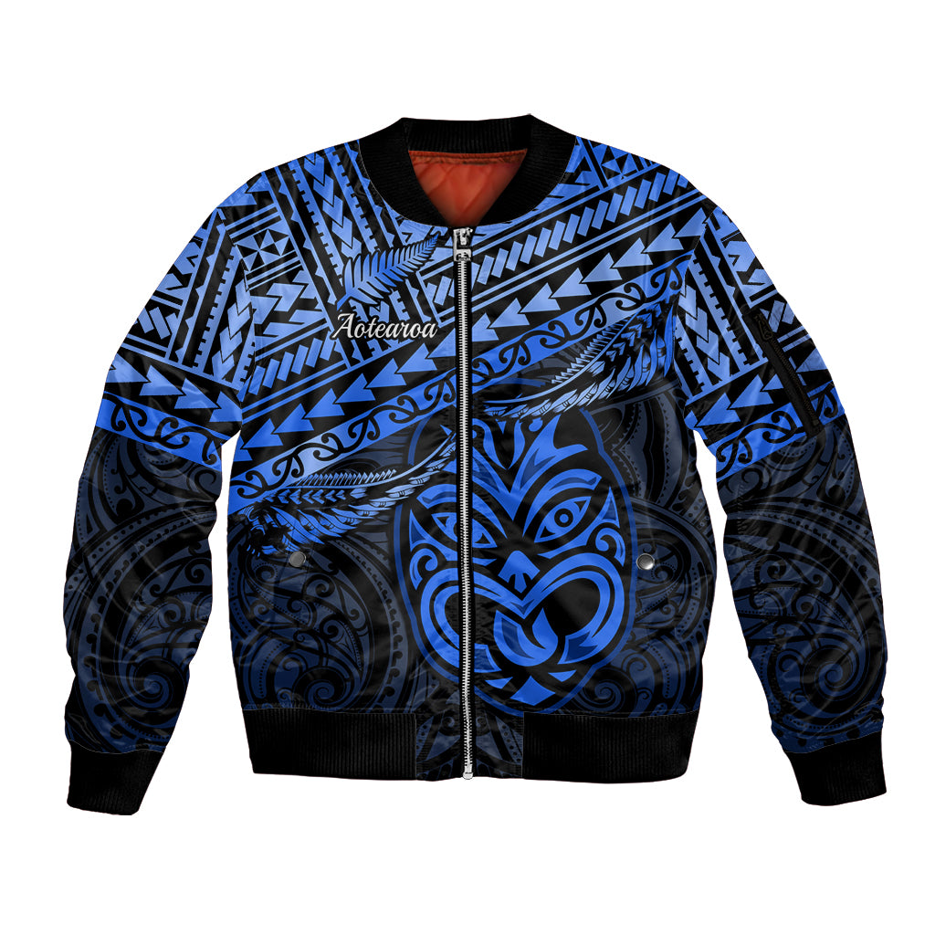 Matariki New Zealand Sleeve Zip Bomber Jacket Maori New Year Tiki Blue Version LT14