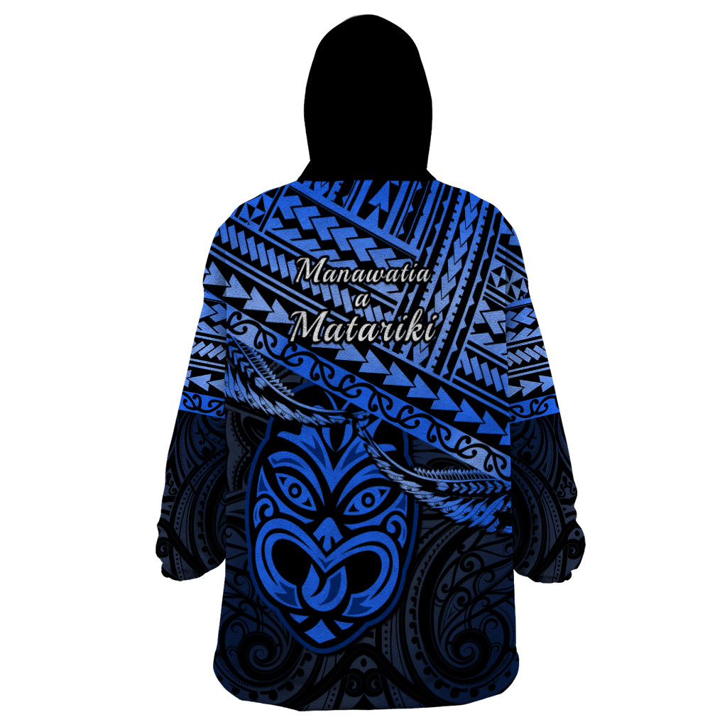 Matariki New Zealand Wearable Blanket Hoodie Maori New Year Tiki Blue Version LT14