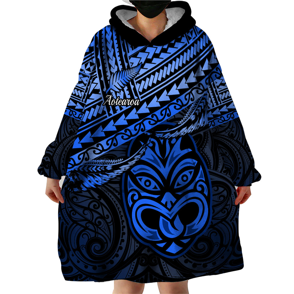 Personalised Matariki New Zealand Wearable Blanket Hoodie Maori New Year Tiki Blue Version LT14