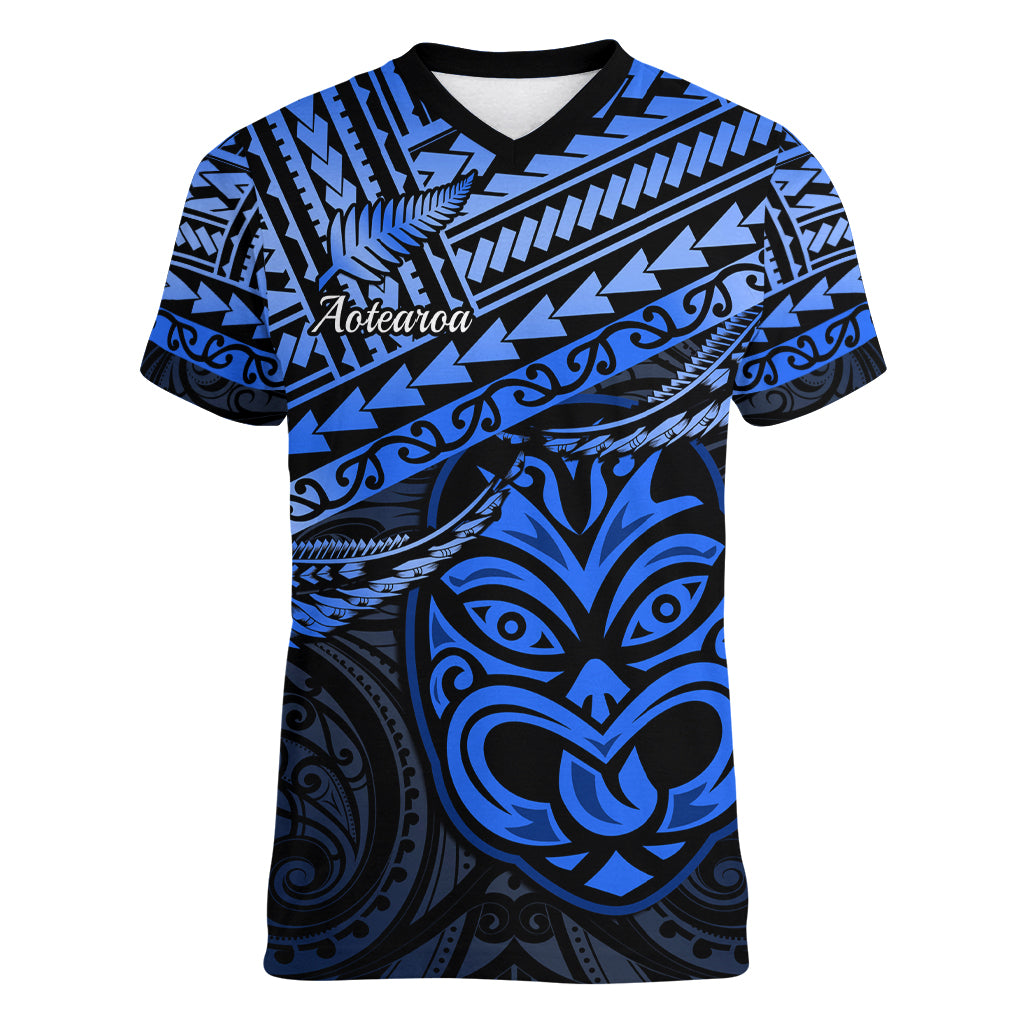 Personalised Matariki New Zealand Women V Neck T Shirt Maori New Year Tiki Blue Version LT14