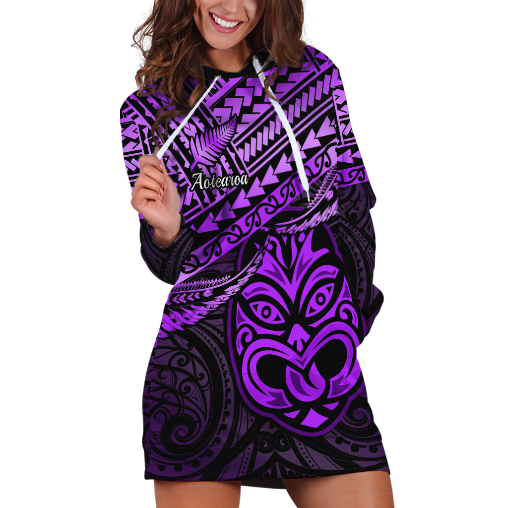 Matariki New Zealand Hoodie Dress Maori New Year Tiki Purple Version LT14