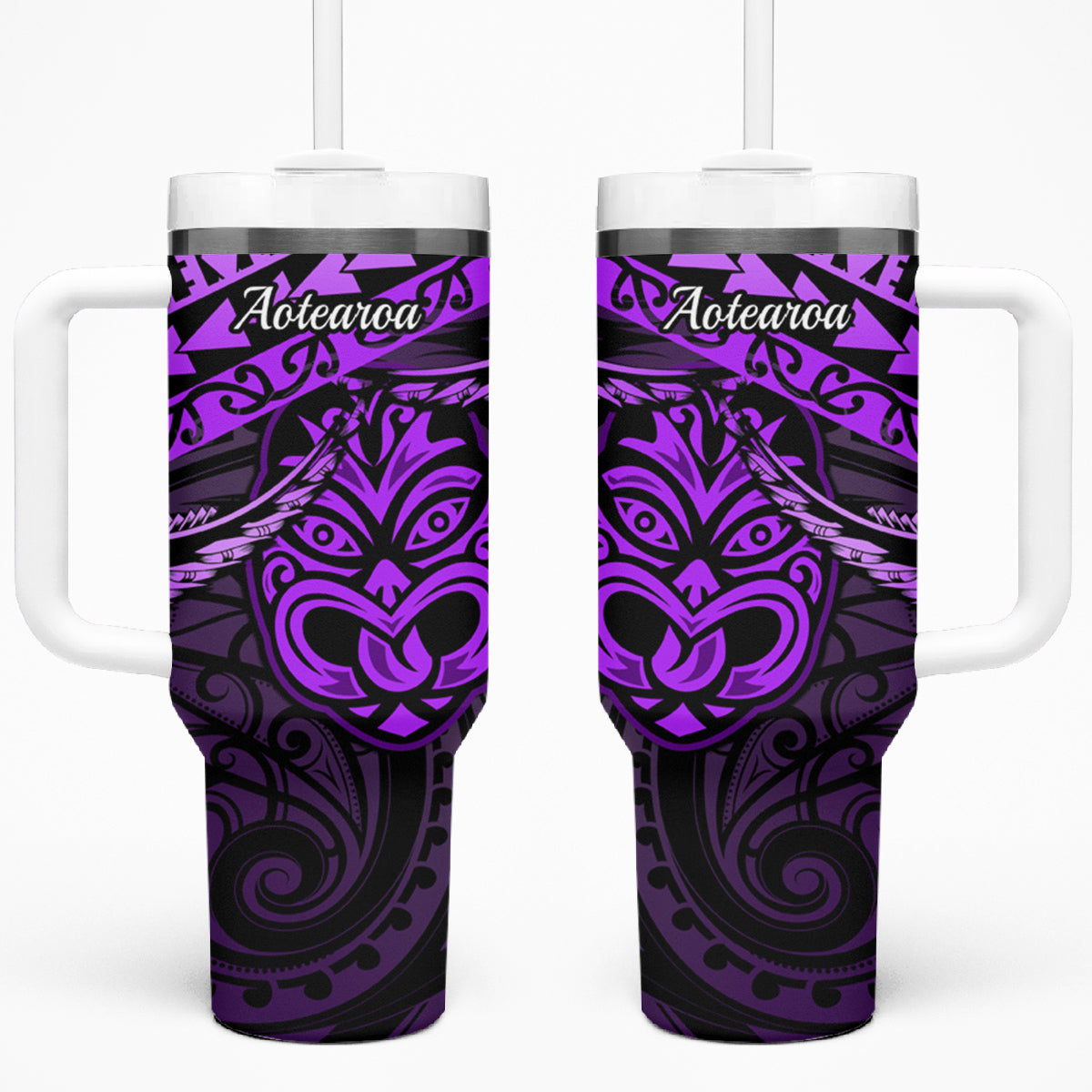 Matariki New Zealand Tumbler With Handle Maori New Year Tiki Purple Version