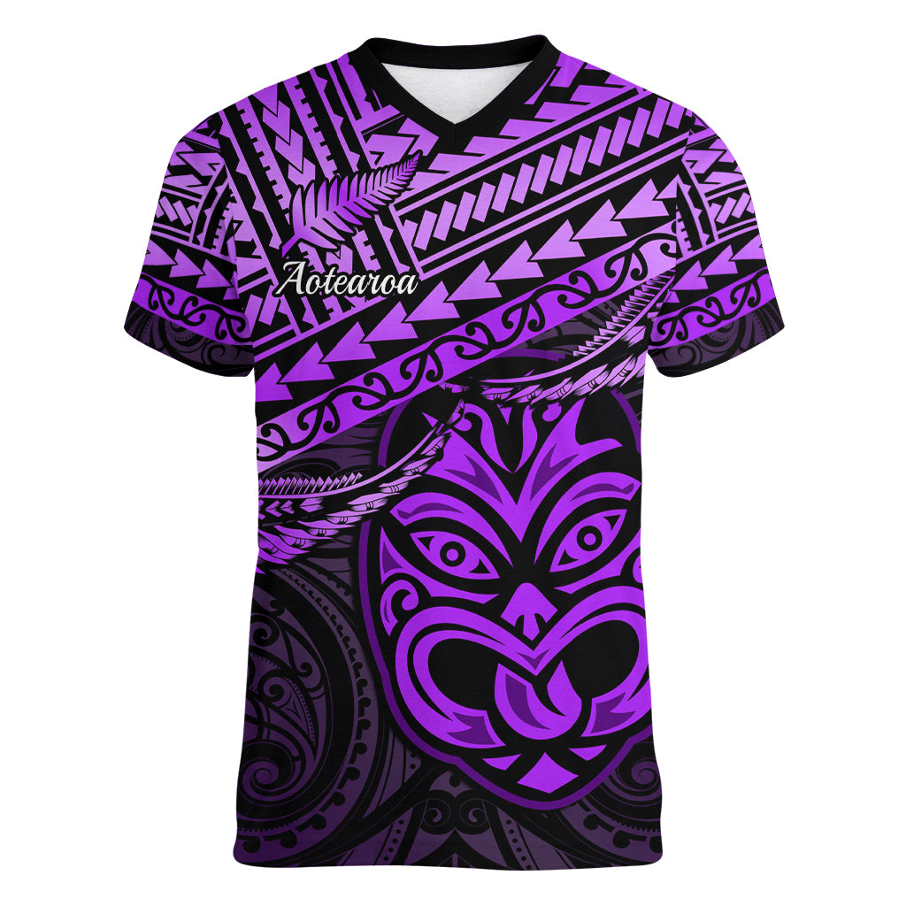 Matariki New Zealand Women V Neck T Shirt Maori New Year Tiki Purple Version LT14