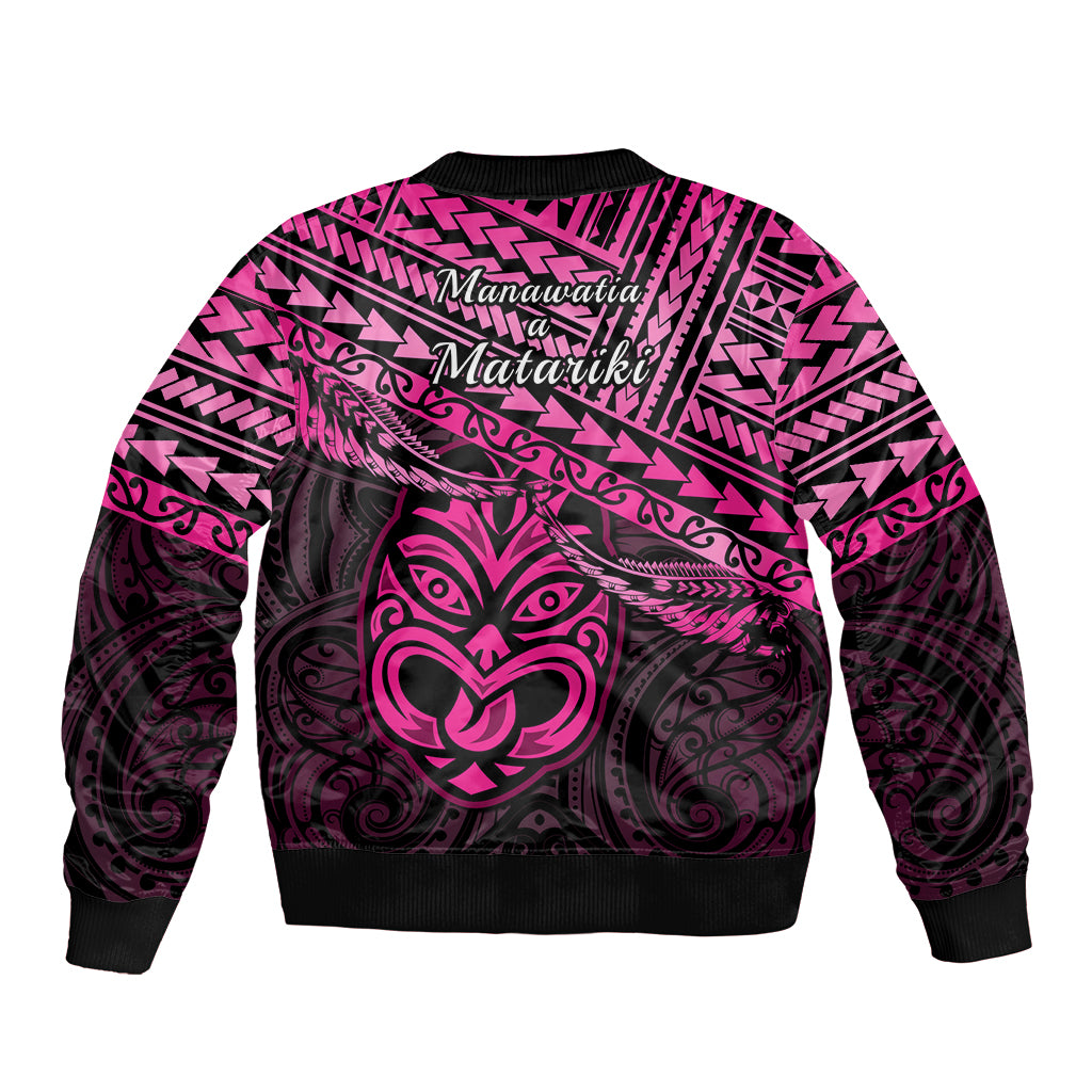 Matariki New Zealand Sleeve Zip Bomber Jacket Maori New Year Tiki Pink Version LT14
