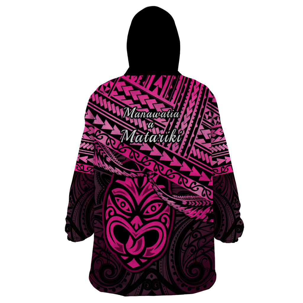 Matariki New Zealand Wearable Blanket Hoodie Maori New Year Tiki Pink Version LT14