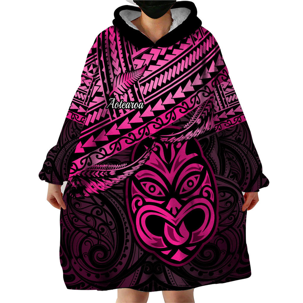 Personalised Matariki New Zealand Wearable Blanket Hoodie Maori New Year Tiki Pink Version LT14