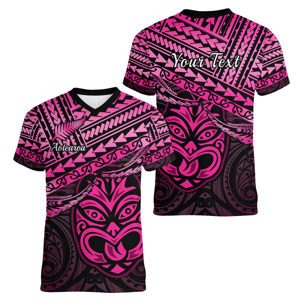 Personalised Matariki New Zealand Women V Neck T Shirt Maori New Year Tiki Pink Version LT14