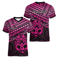 Personalised Matariki New Zealand Women V Neck T Shirt Maori New Year Tiki Pink Version LT14