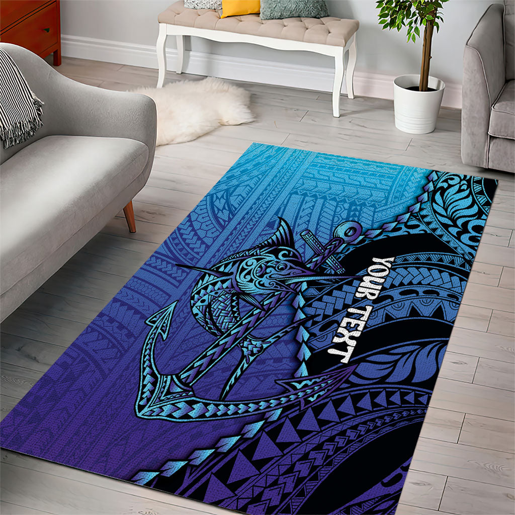 Personalised Polynesia Blue Marlin Fishing Area Rug Marlin Anchor Tattoo Polynesian Pattern LT14 - Polynesian Pride