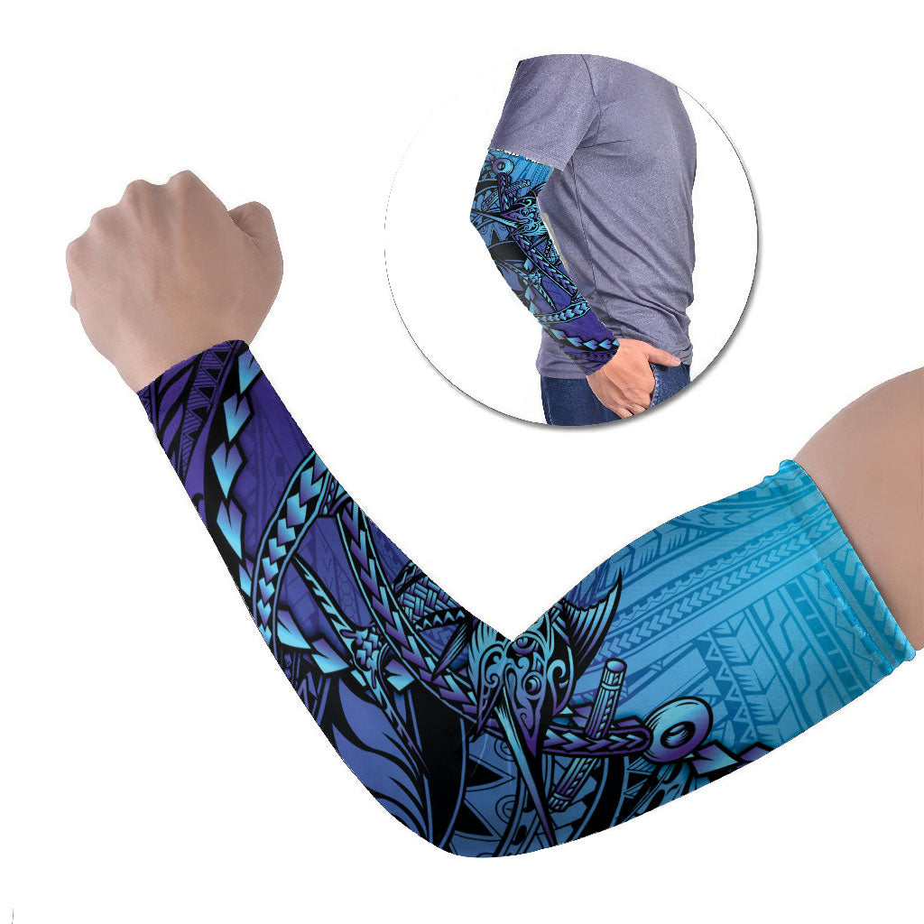 Personalised Polynesia Blue Marlin Fishing Arm Sleeves Marlin Anchor Tattoo Polynesian Pattern LT14 Set of 2 Purple - Polynesian Pride