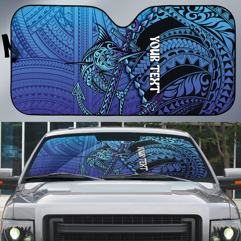 Personalised Polynesia Blue Marlin Fishing Auto Sun Shade Marlin Anchor Tattoo Polynesian Pattern LT14 Purple - Polynesian Pride