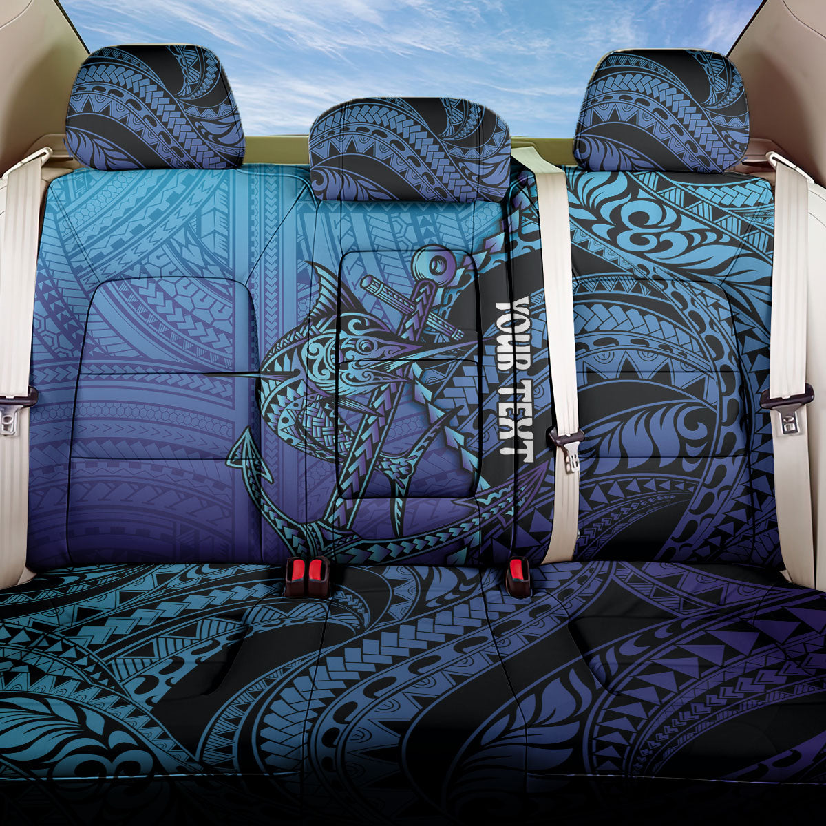 Personalised Polynesia Blue Marlin Fishing Back Car Seat Cover Marlin Anchor Tattoo Polynesian Pattern LT14 One Size Purple - Polynesian Pride