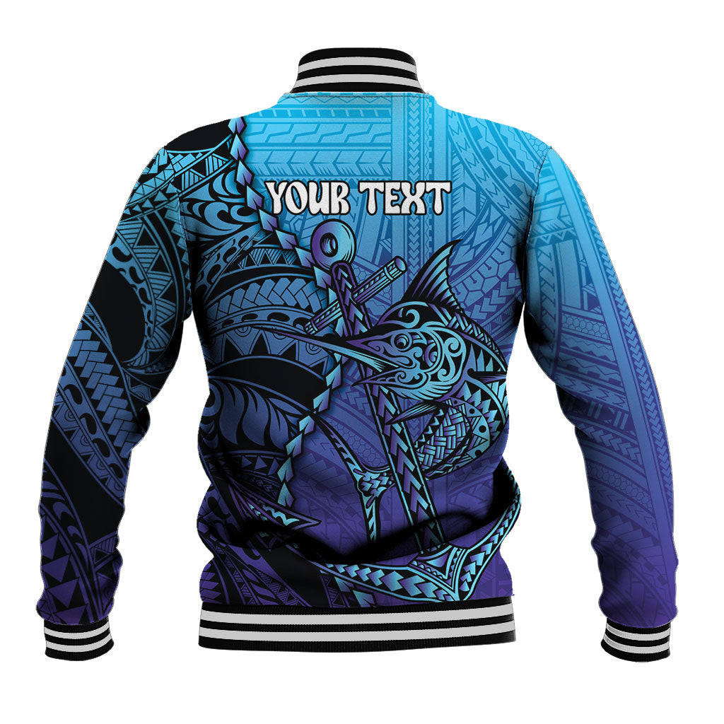 Personalised Polynesia Blue Marlin Fishing Baseball Jacket Marlin Anchor Tattoo Polynesian Pattern LT14 - Polynesian Pride