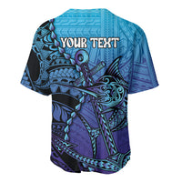 Personalised Polynesia Blue Marlin Fishing Baseball Jersey Marlin Anchor Tattoo Polynesian Pattern LT14 - Polynesian Pride