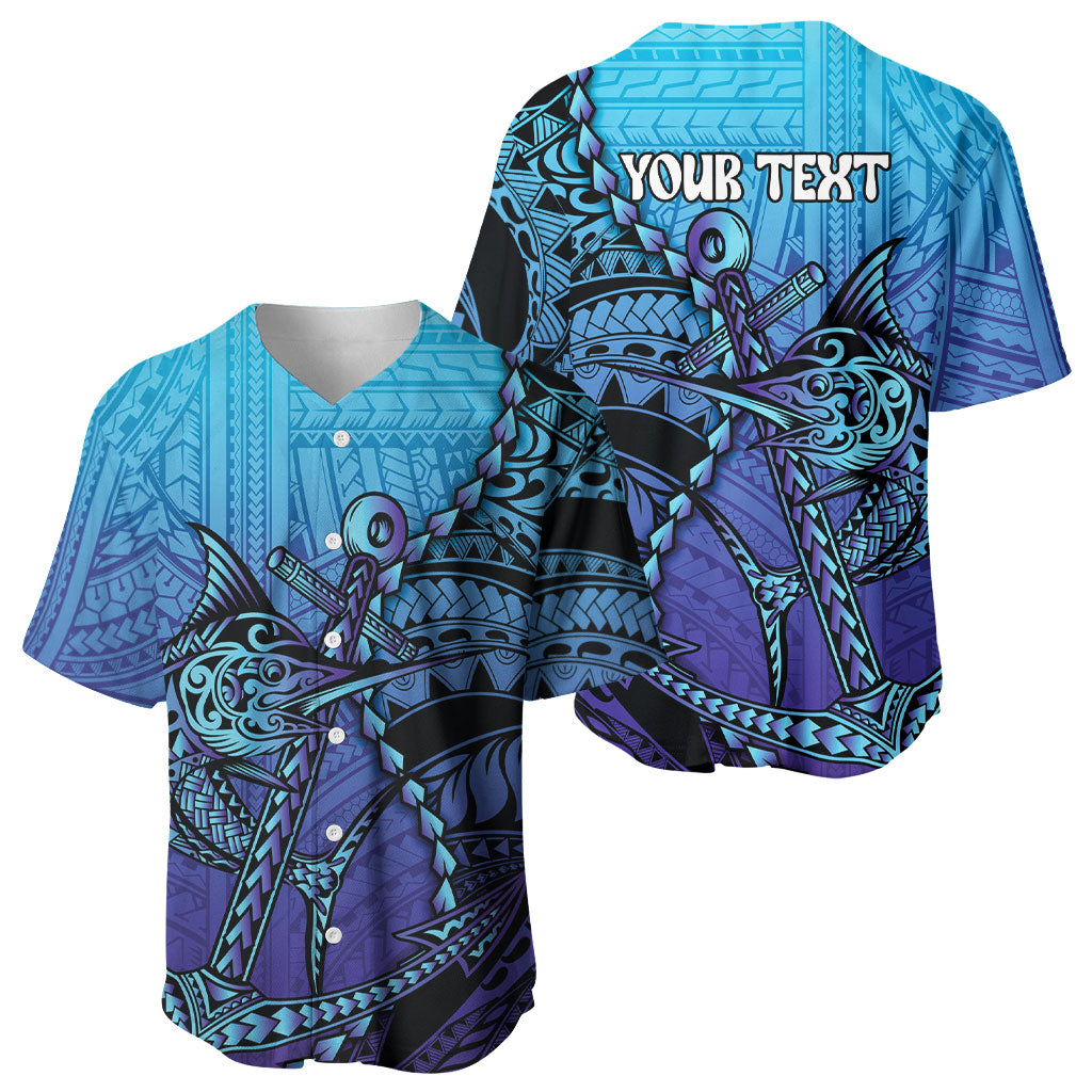 Personalised Polynesia Blue Marlin Fishing Baseball Jersey Marlin Anchor Tattoo Polynesian Pattern LT14 - Polynesian Pride