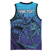 Personalised Polynesia Blue Marlin Fishing Basketball Jersey Marlin Anchor Tattoo Polynesian Pattern LT14 - Polynesian Pride