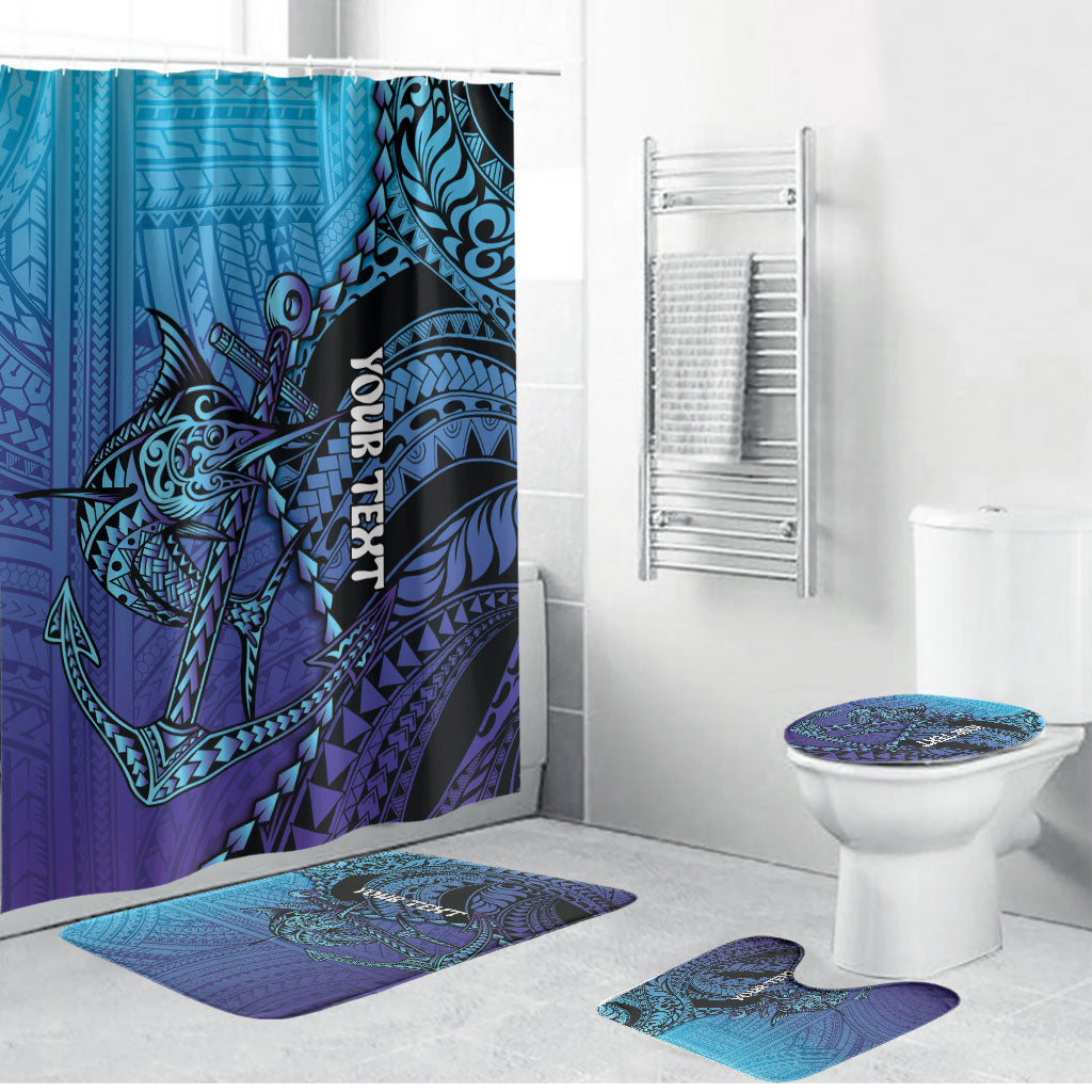 Personalised Polynesia Blue Marlin Fishing Bathroom Set Marlin Anchor Tattoo Polynesian Pattern