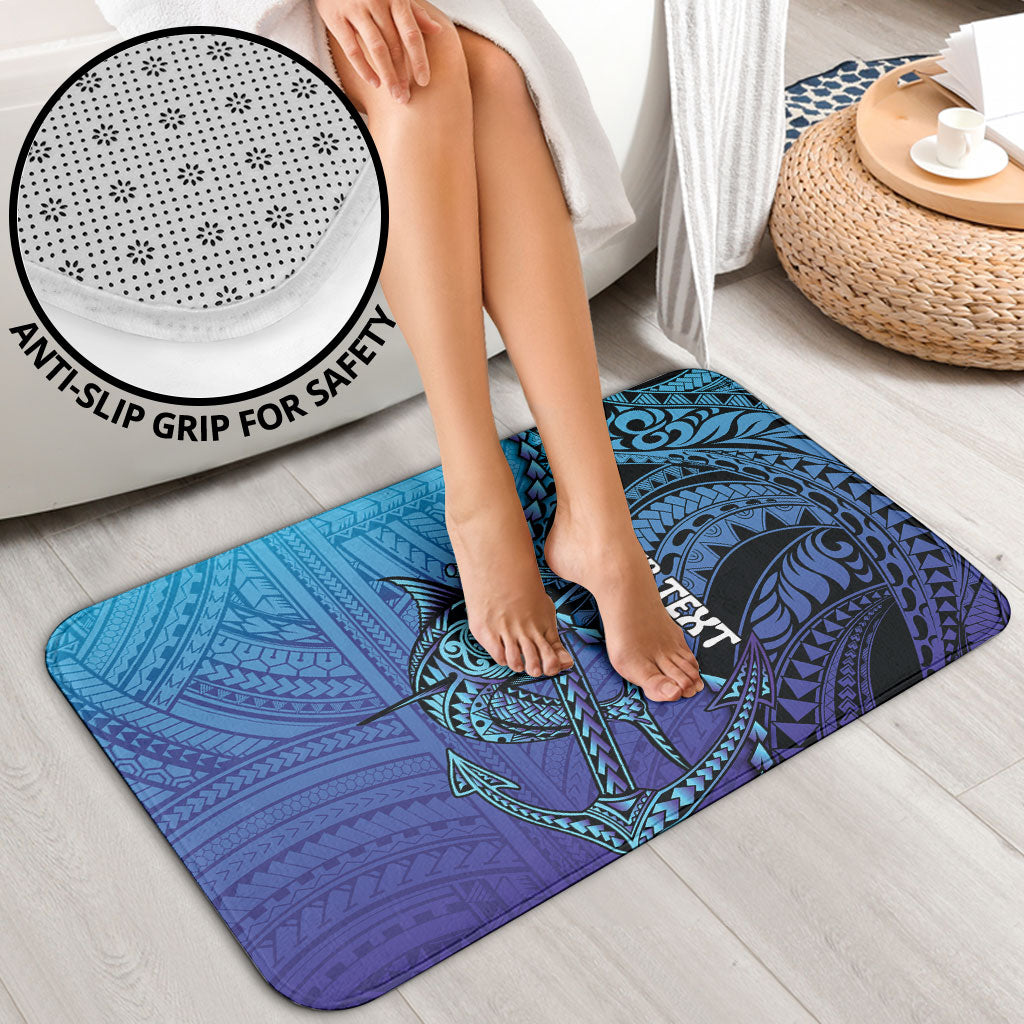 Personalised Polynesia Blue Marlin Fishing Bathroom Set Marlin Anchor Tattoo Polynesian Pattern